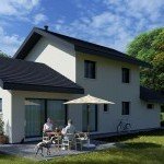 Maison familiale moderne avec terrasse et jardin dans un projet de construction sur mesure en Savoie et Haute-Savoie