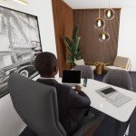 Visualisation 3D d’un bureau décoré par Sakura Design, solution sur mesure pour aménagement intérieur