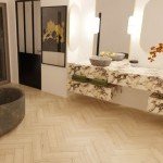 Salle de bain lumineuse avec décoration en marbre, intégrée dans un kit déco haut de gamme
