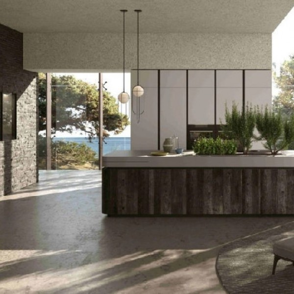Cuisine haut de gamme Montpellier avec îlot central végétalisé par Aran Cucine Store