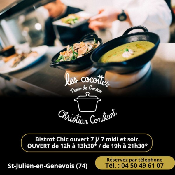 Montage illustratif représentant l’ambiance gastronomique des Cocottes – Porte de Genève