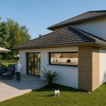 Maison individuelle contemporaine avec terrasse et espace extérieur réalisée par Maisons des 2 Savoie en Haute-Savoie