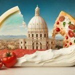 Illustration de produits frais italiens - tomates, mozzarella et décor napolitain