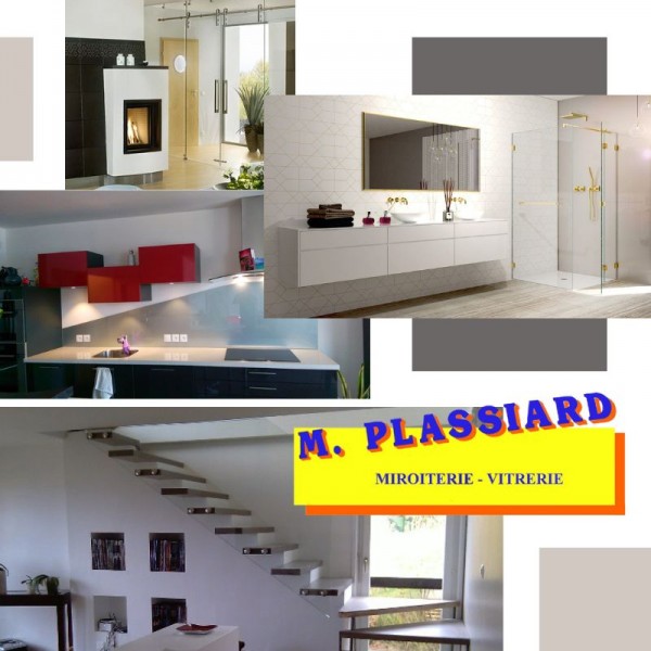 Photomontage présentant les services de vitrerie et miroiterie de M Plassiard