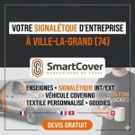 Bannière publicitaire carrée SmartCover pour l'offre de signalétique d'entreprise, covering et enseignes à Ville-la-Grand