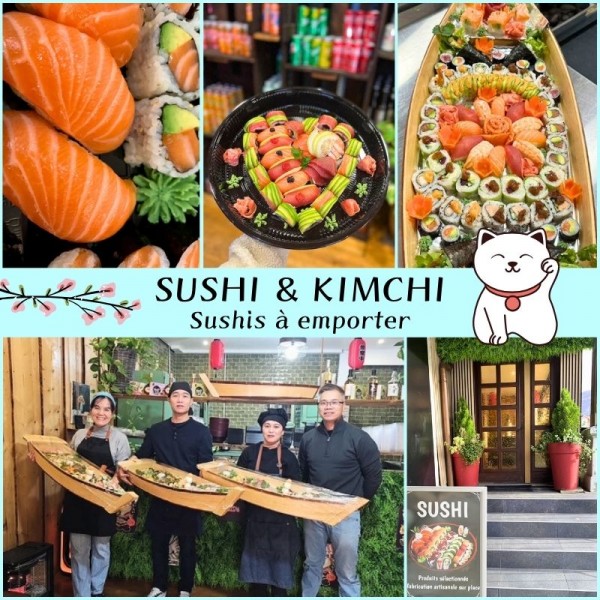 Plaquette de présentation du restaurant Sushi & Kimchi avec montage photo des spécialités asiatiques